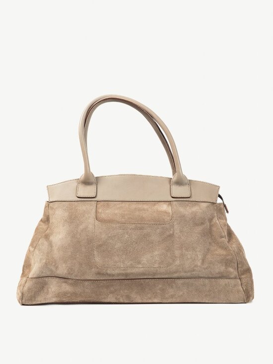 Brunello Cucinelli Handbags - Brunello Cucinelli Taupe Suede Leather-Trim Handbag